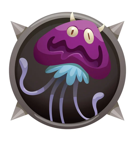 框架，有趣的紫蓝色怪物像水母 — 图库矢量图片