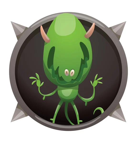 Rahmen, lustiges grünes Monster mit großem Kopf — Stockvektor