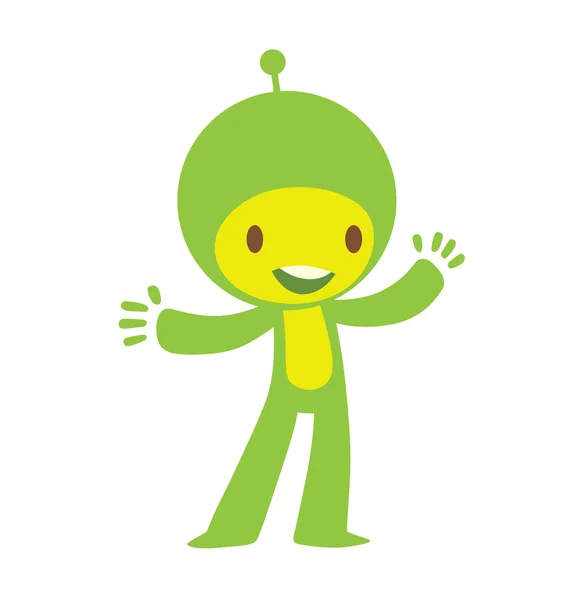 Funny little green creature, flat style — Stock Vector