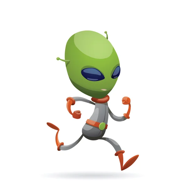 Funny green alien running somewhere — Stock Vector