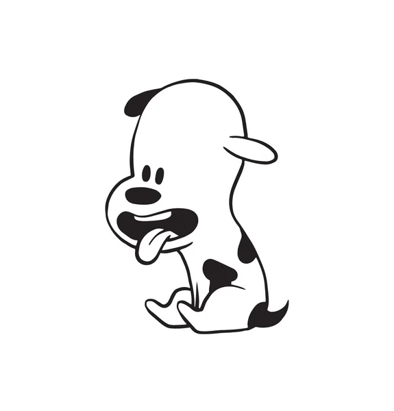 Divertido perrito sentado con la lengua hacia fuera, estilo monocromo — Vector de stock