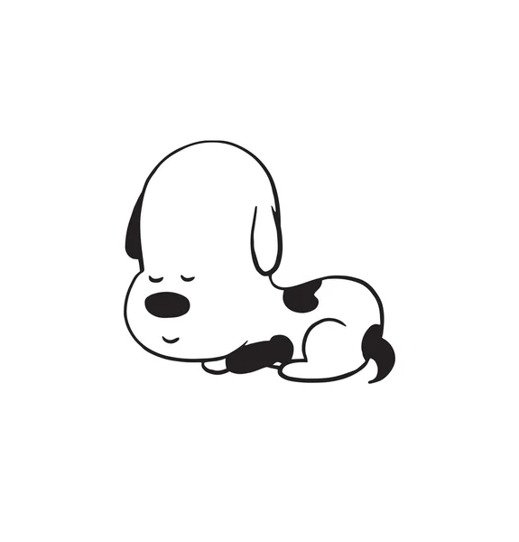 Divertido perrito acostado y durmiendo, estilo monocromo — Vector de stock