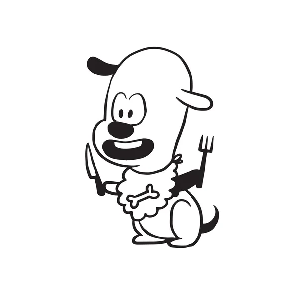 Zábavný malý pes s nožem a vidličkou, monochromatický styl — Stockový vektor