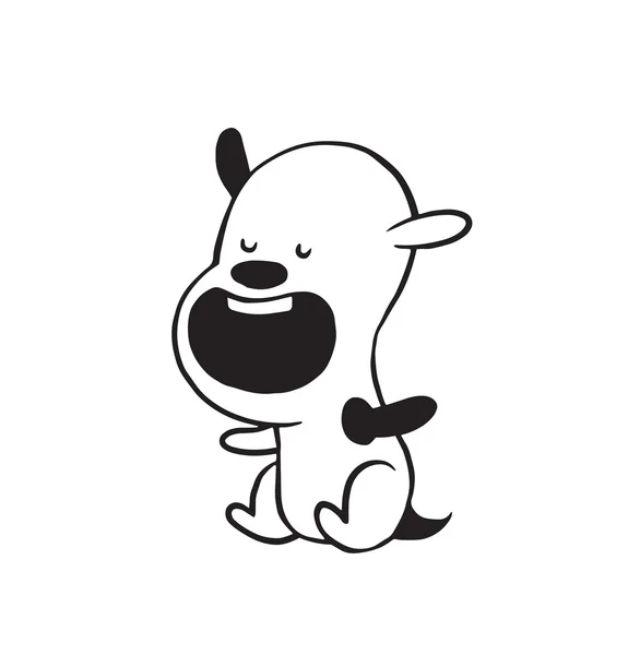 입을 벌리고 앉아 있는 재미있는 작은 개, 흑백 스타일 — 스톡 벡터