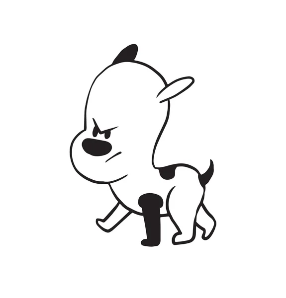 どこか歩いている面白い小さな怒っている犬、モノクロスタイル — ストックベクタ