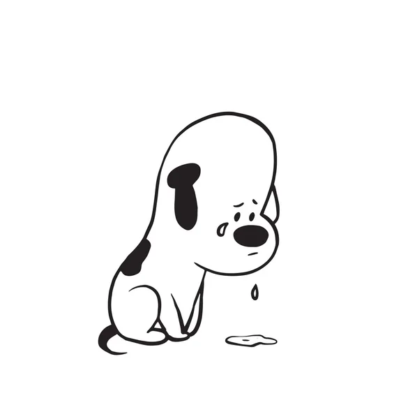 Lustiger kleiner Hund sitzend und weinend, monochrom — Stockvektor