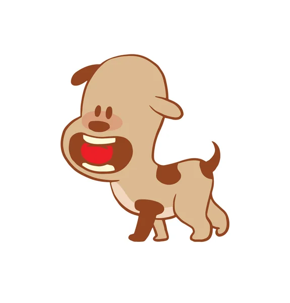 Funny little dog with a ball in mouth, color image — Stock Vector