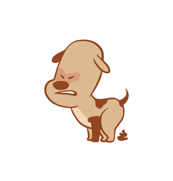 Pequeño perro divertido defecando, imagen en color — Vector de stock