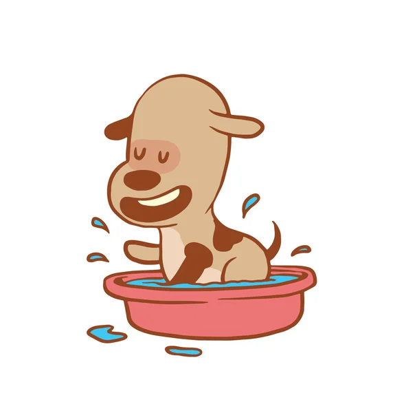 Divertido perrito bañándose en el lavabo, imagen en color — Vector de stock