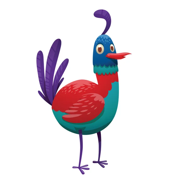 Funny fantasy tropical red-blue bird — Stock Vector