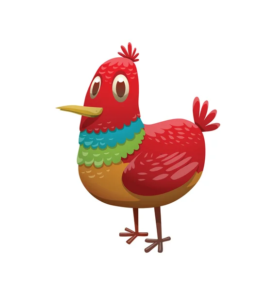 Fantasía divertida pequeño tropical rojo-arco iris pájaro — Vector de stock
