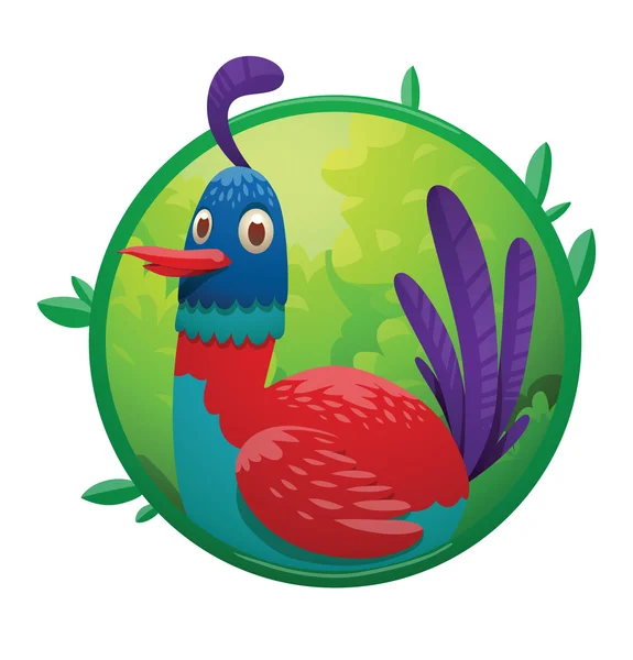 Кругла рамка, смішна фантазія тропічний червоно-блакитний птах — стоковий вектор