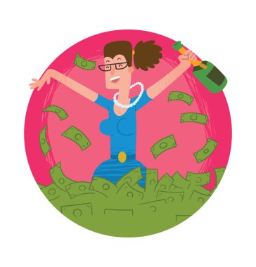 Yuvarlak kare, Kızıl saçlı para banyo mutlu kadın