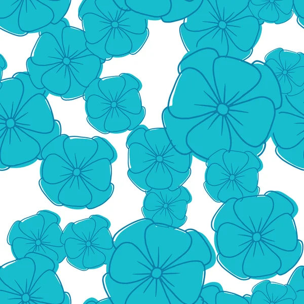 Modrý květináč petúnií na bílém pozadí, bezproblémový vzor — Stockový vektor