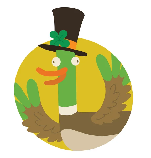 Kulatý žlutý rám, legrační kachna "štěstí" v černém válci — Stockový vektor