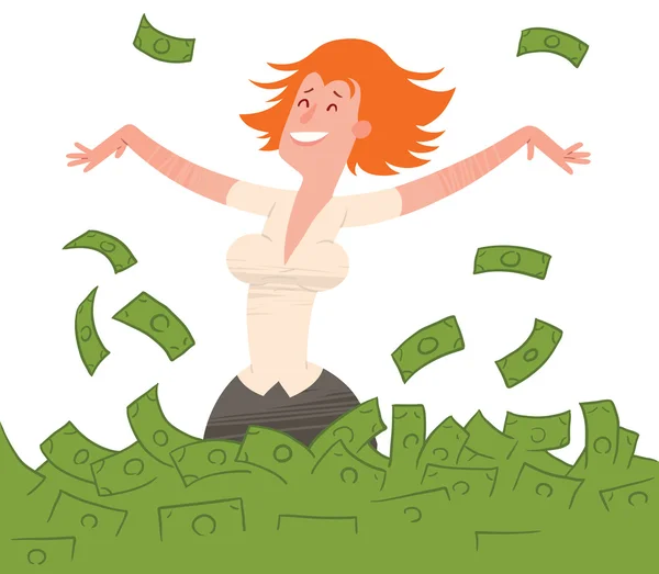 Ευτυχισμένη γυναίκα με τζίντζερ μαλλιά μπάνιο σε χρήματα — Διανυσματικό Αρχείο