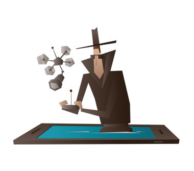 Siyah-mavi akıllı telefon, uçan drone ile casus