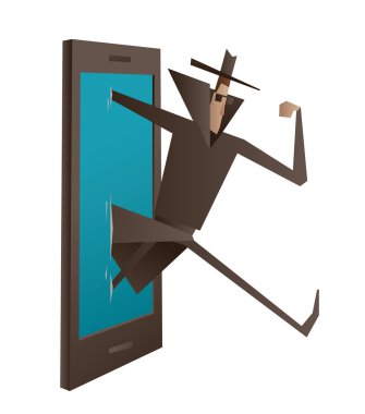 Black-blue smartphone, spy running out clipart