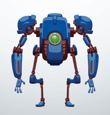 Açık gri arka planda komik mavi robot
