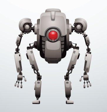 Açık gri arka planda komik beyaz robot