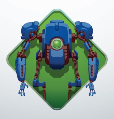 Yeşil elmas şekilli çerçeve, komik mavi robot