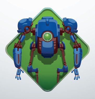 Green diamond-shaped frame, funny blue robot clipart