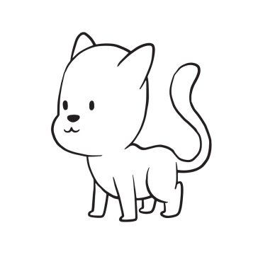 Sevimli küçük kedi ayakta ve gülümseyen, tek renkli tarzı