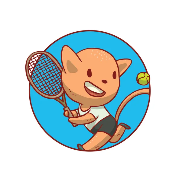 Marco azul redondo, lindo gato jugando tenis — Archivo Imágenes Vectoriales