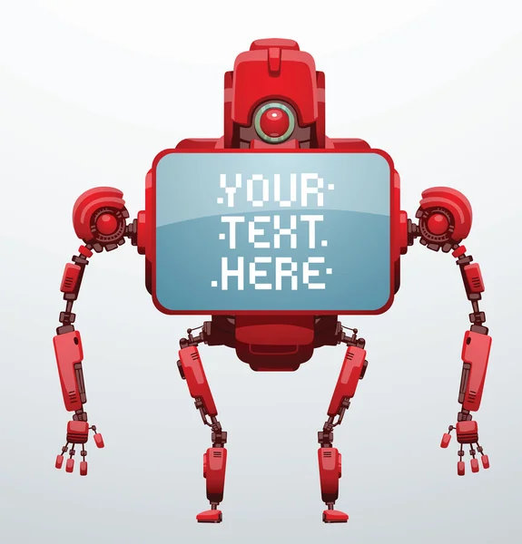 Смішний яскраво-червоний робот з синім екраном — стоковий вектор