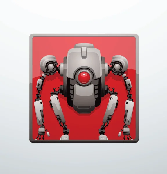 Marco cuadrado rojo, robot blanco divertido — Vector de stock