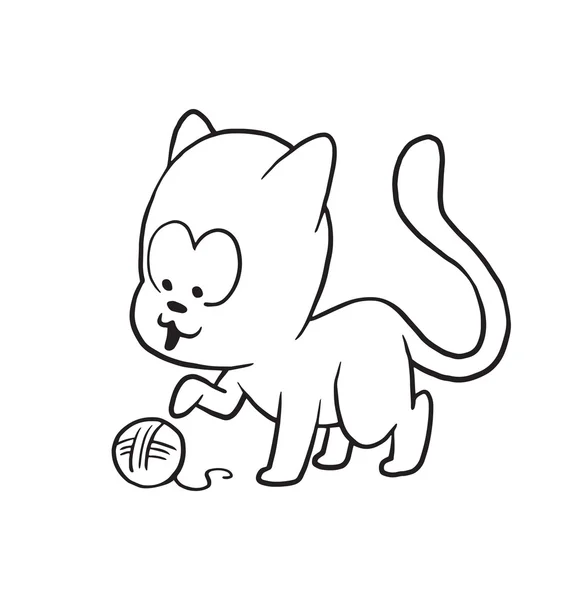 Mignon petit chat jouant avec la boule de fil, style monochrome — Image vectorielle