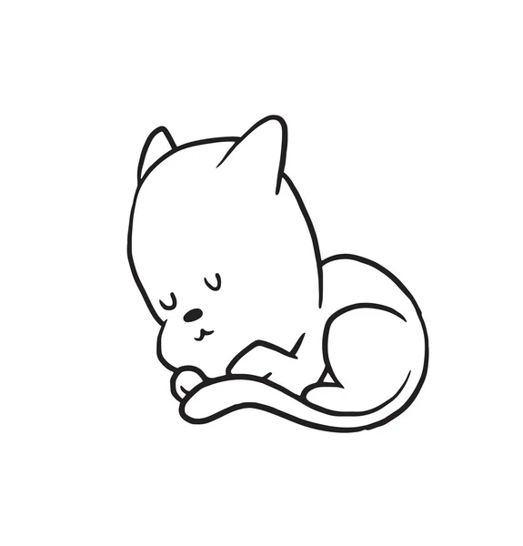 Drăguț pisică mic de dormit curled sus, stil monocrom — Vector de stoc
