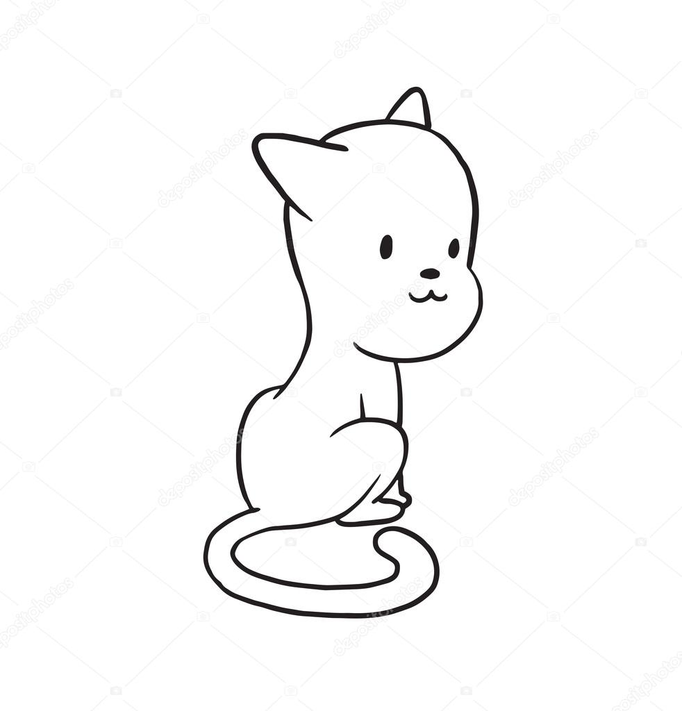 Petit Chat Mignon Sasseyant Avec Son Dos Modèle Monochrome