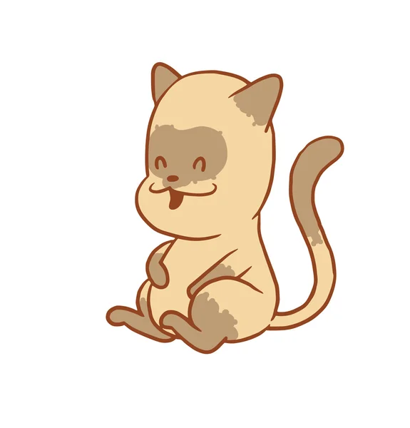 満腹に食べた後に座っているかわいい小さな猫、カラー画像 — ストックベクタ