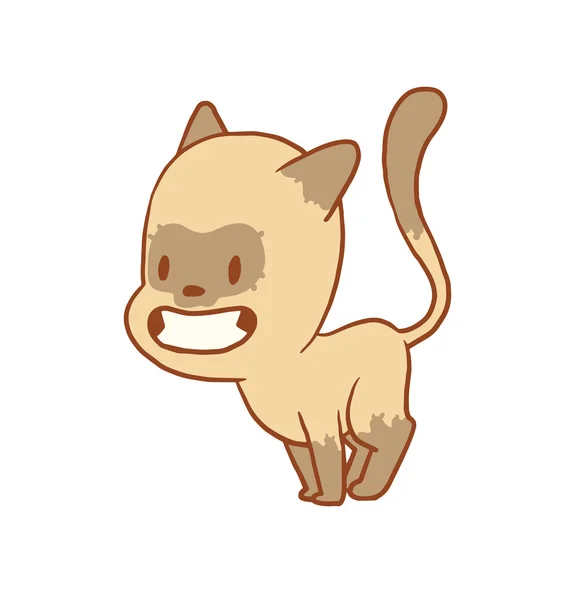 귀에서 귀까지 미소 짓는 귀여운 작은 고양이, 컬러 이미지 — 스톡 벡터