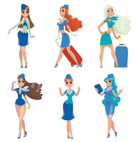 Set of beautiful stewardesses