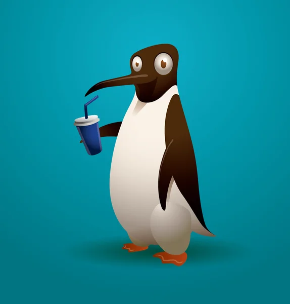 Funny penguin with a drink — Stockvector