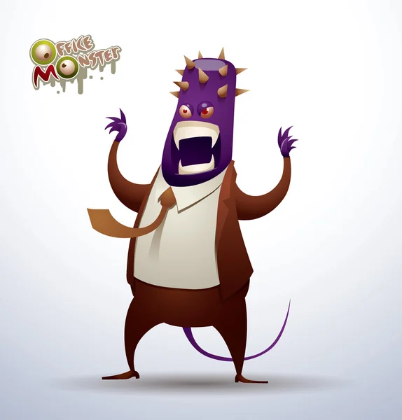 Purple monster office in a suit — Stok Vektör