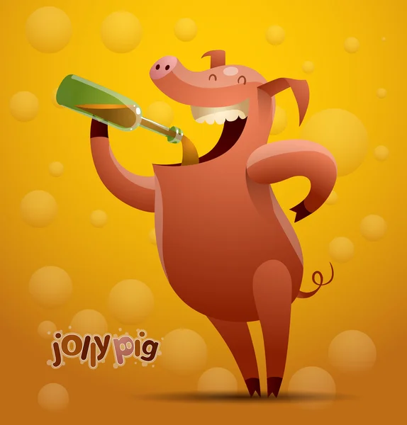 Jolly beer-drinking pig — Stok Vektör