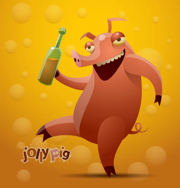 Jolly pig with a bottle of beer — 图库矢量图片