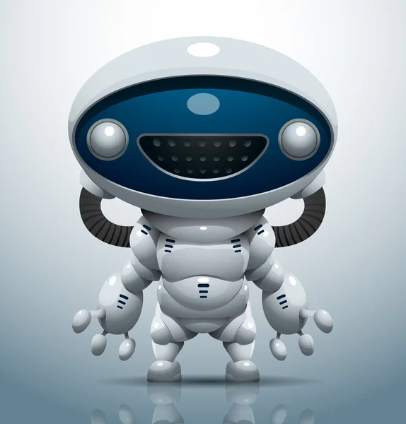 Robot bianco con una faccia ovale blu — Vettoriale Stock