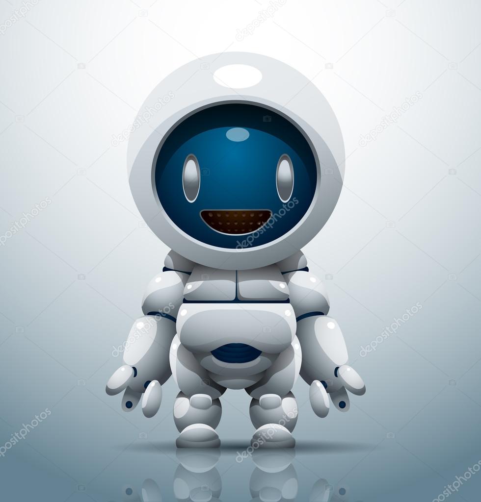 White robot with a round blue face