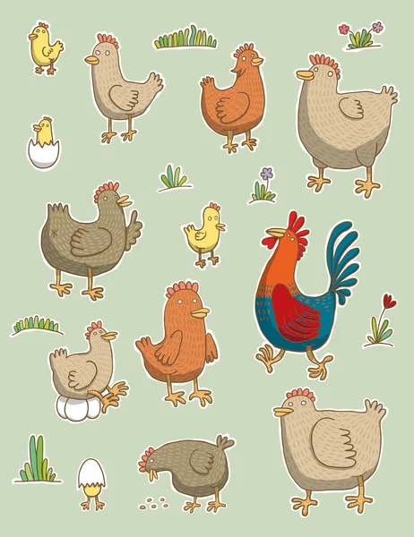 Set funny chickens — Stock Vector