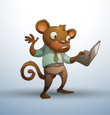 Office monkey with a laptop clipart