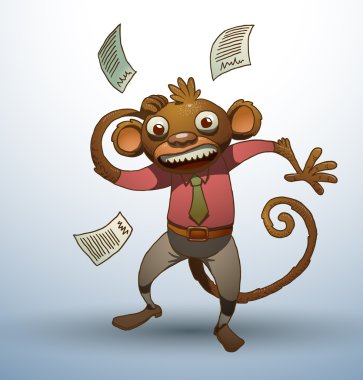 Office monkey with scattered papers around clipart