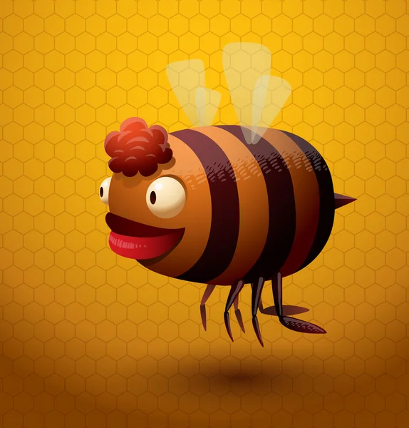 큰 빨간 머리와 함께 재미 있는 꿀벌 앞 머리 — 스톡 벡터