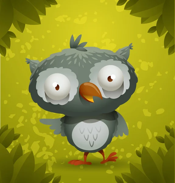 Gray funny owl — Stock Vector