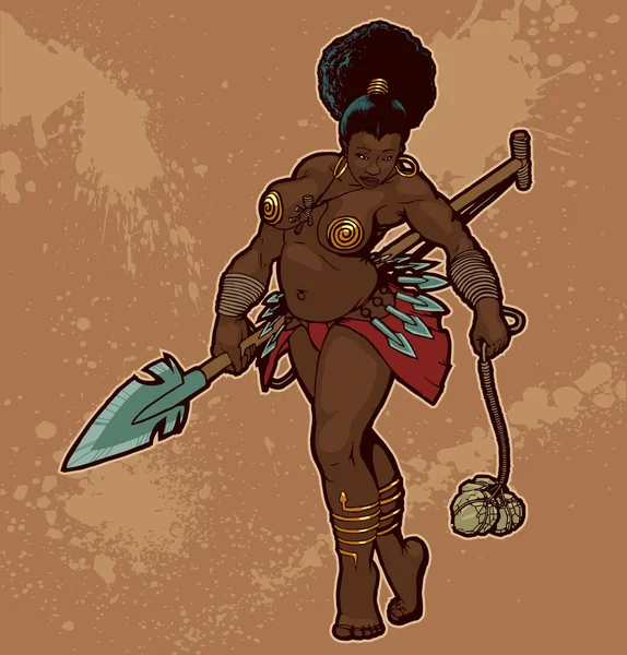 Mujer negra guerrera — Vector de stock