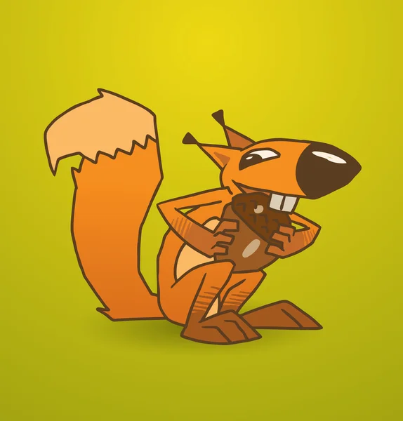 Verrücktes Eichhörnchen nagt an einer Nuss — Stockvektor