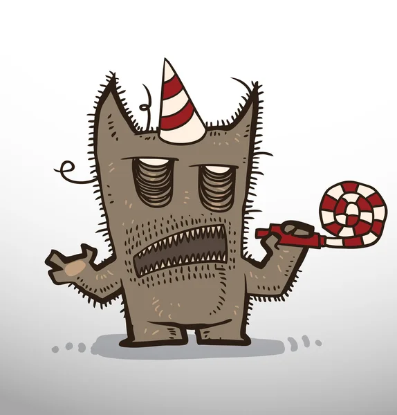 Monster birthday with a festive whistle — ストックベクタ